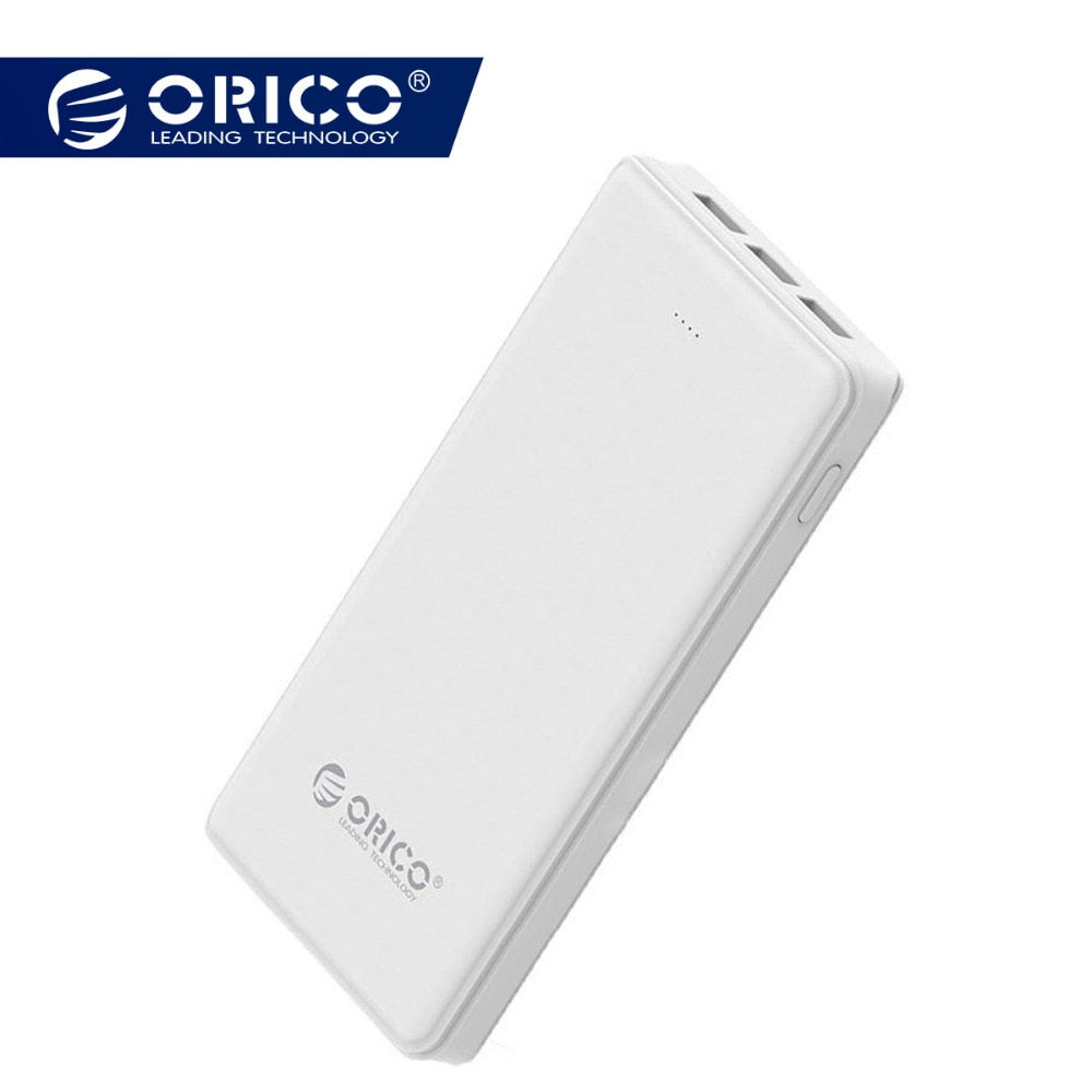 ORICO 20000mAh 3 USB Power Bank 5V/2A*2+5V1A*1 External Battery Mobile Backup Bank Charger with Flashlight Universal White